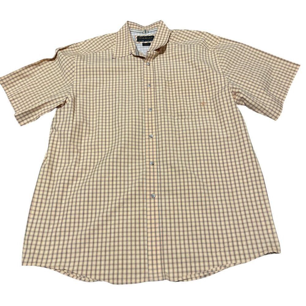 Ariat Shirt Mens XL Orange Plaid Check Pro Series Button Down Western-Wear Rodeo